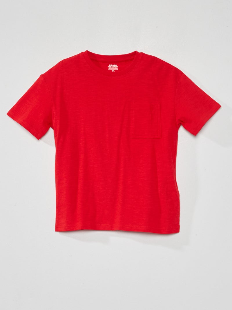 Camiseta de punto con bolsillo rojo intenso - Kiabi