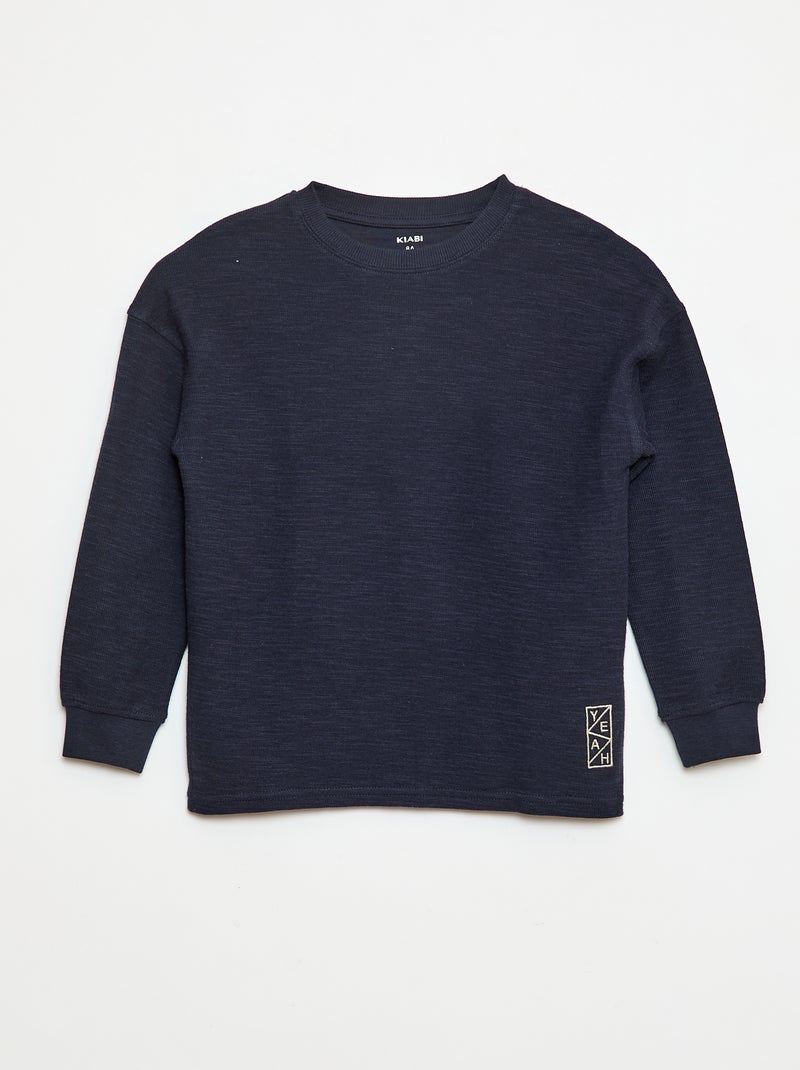 Camiseta de punto con bordado Azul - Kiabi