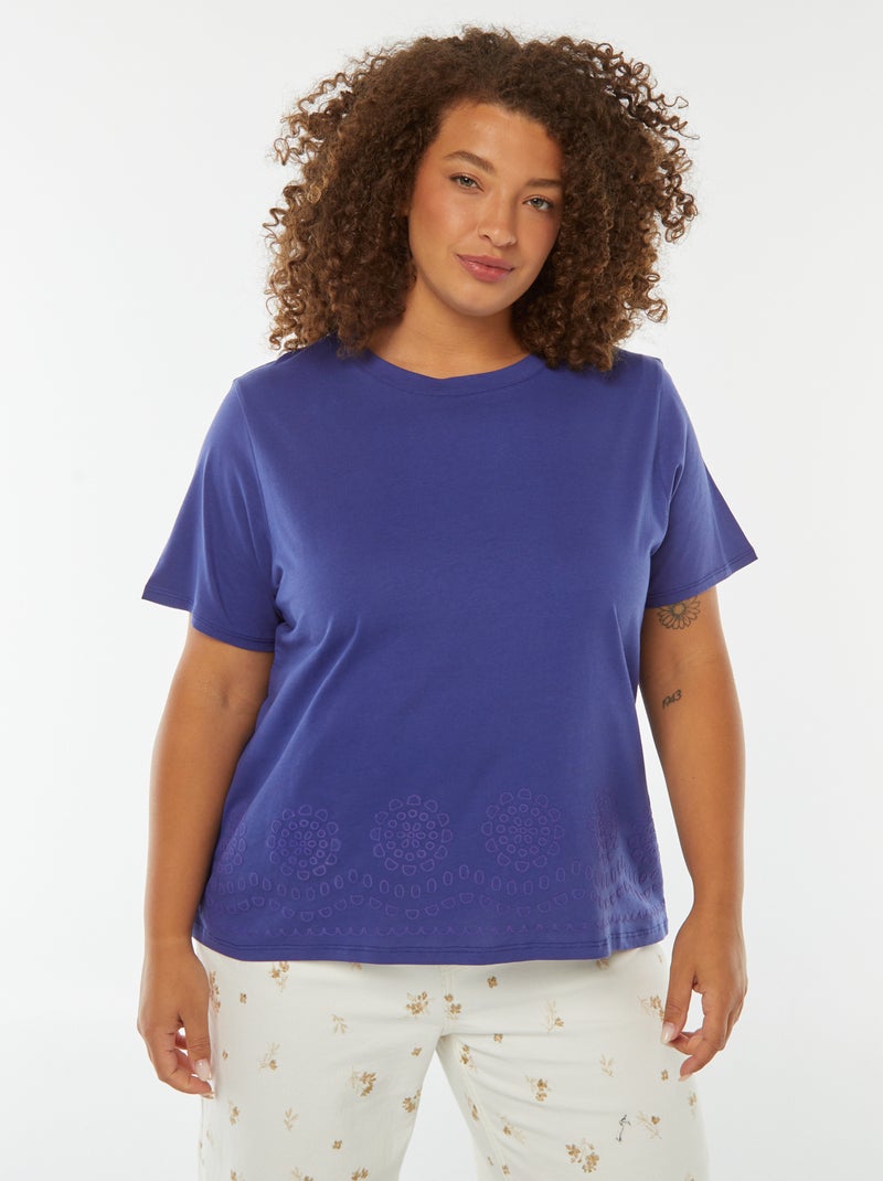 Camiseta de punto con bordado en el bajo Azul - Kiabi