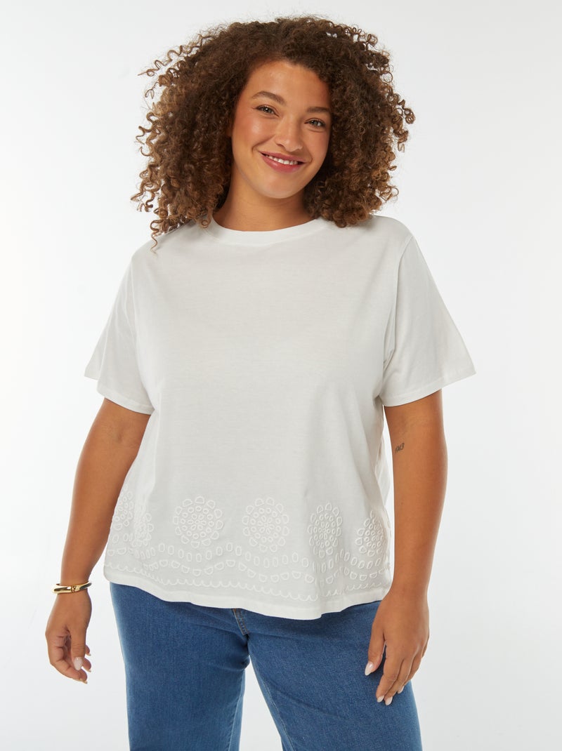 Camiseta de punto con bordado en el bajo Blanco - Kiabi