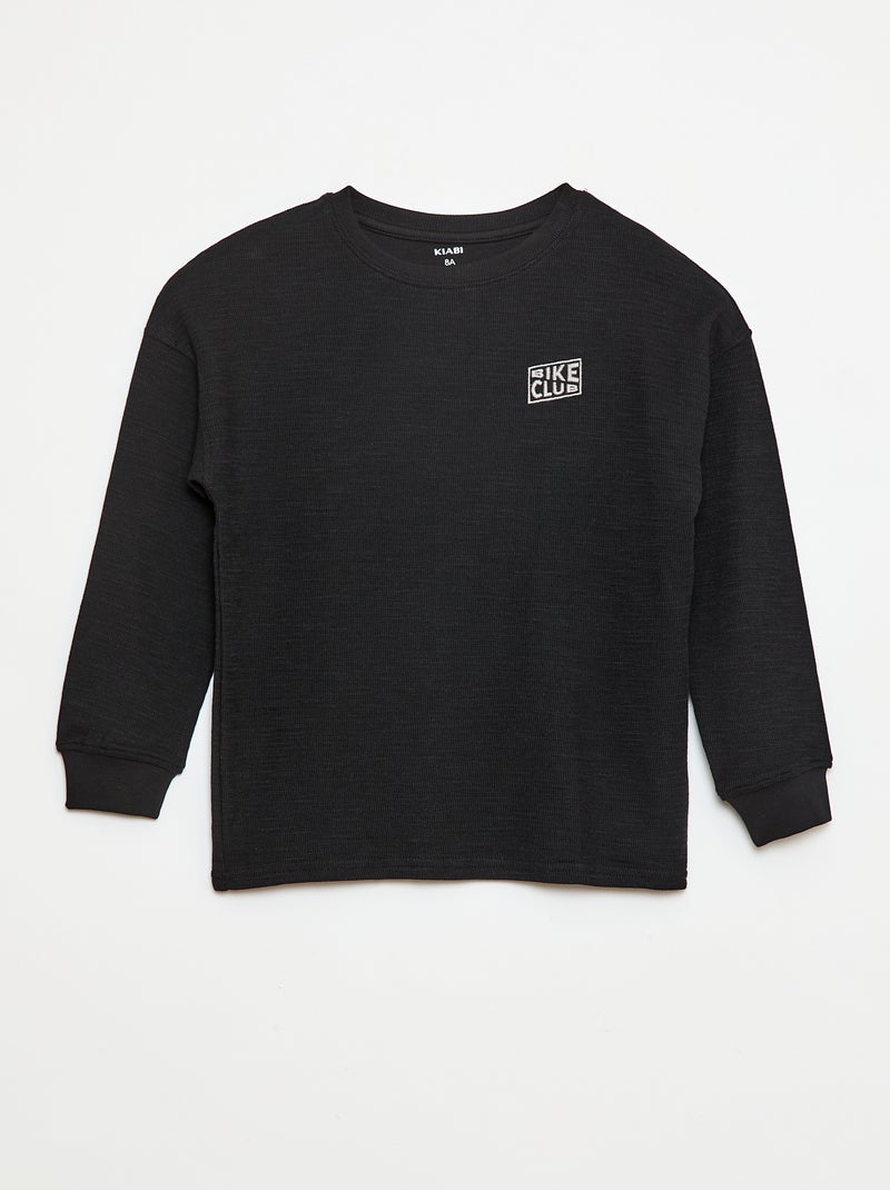 Camiseta de punto con bordado Negro - Kiabi