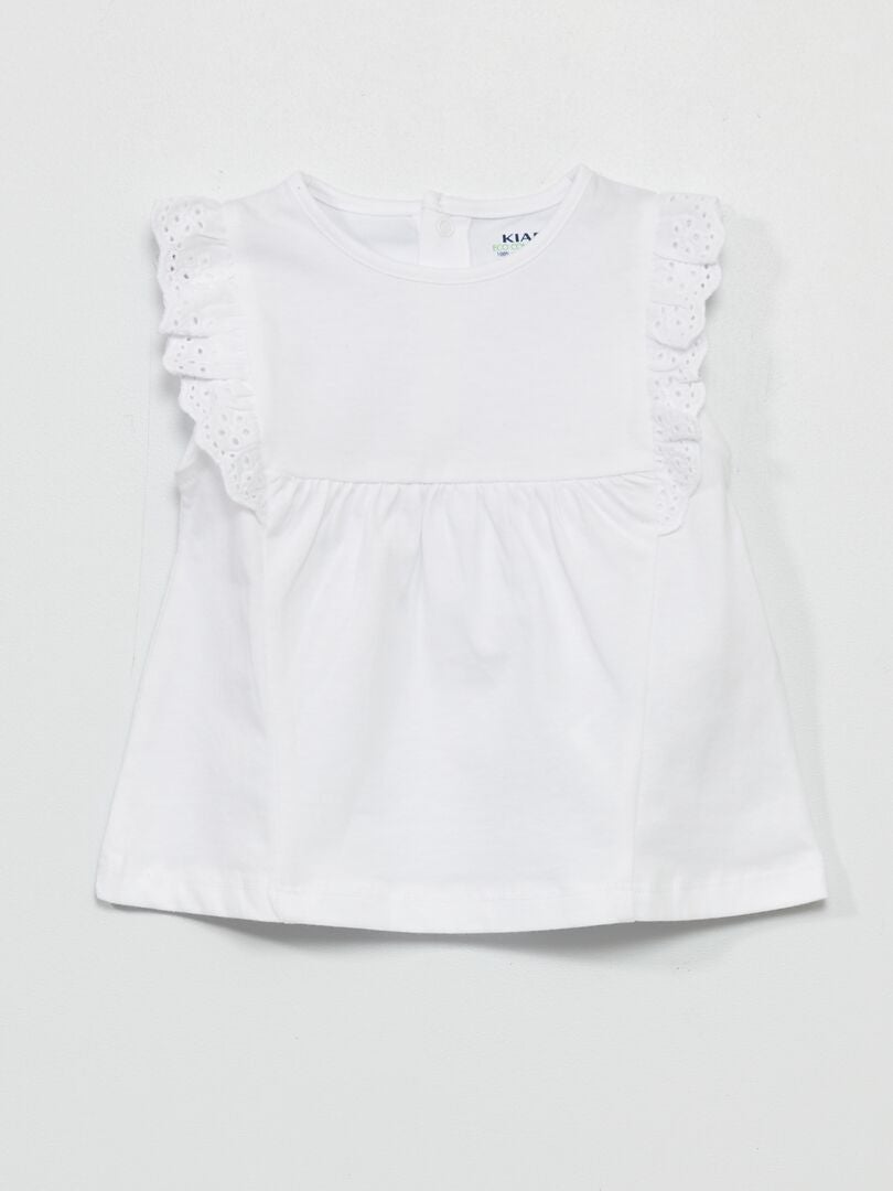 Camiseta de punto con bordados en las mangas Blanco - Kiabi