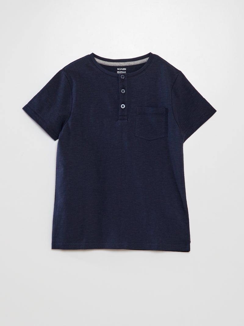 Camiseta de punto con cuello abotonado azul - Kiabi