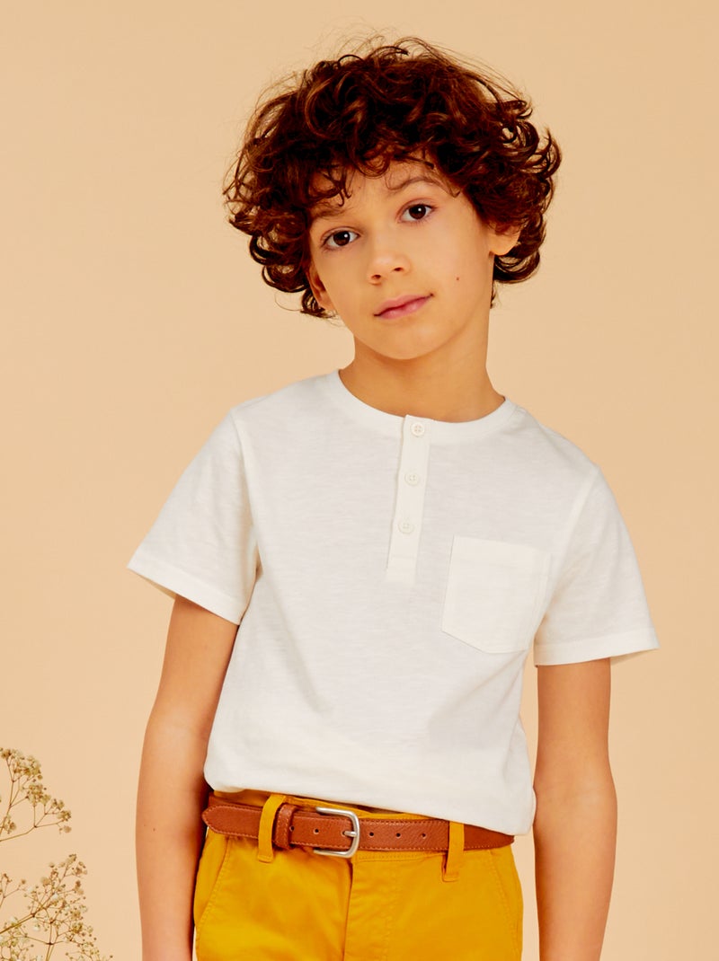 Camiseta de punto con cuello abotonado BLANCO - Kiabi