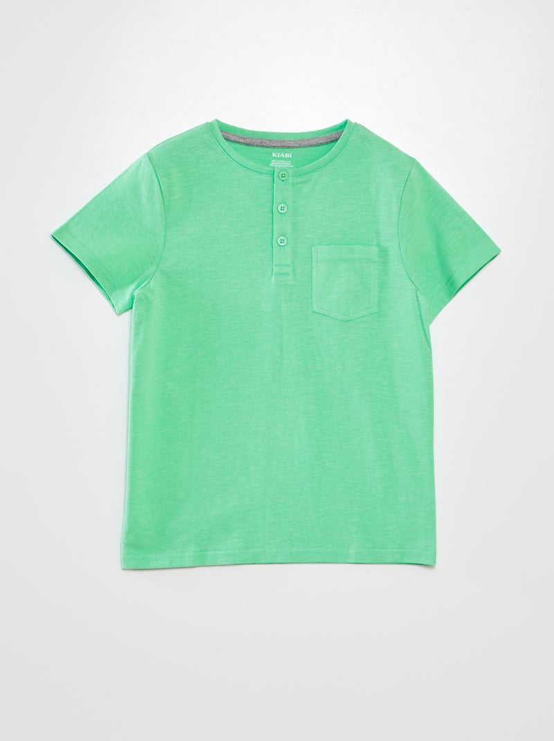 Camiseta de punto con cuello abotonado VERDE - Kiabi