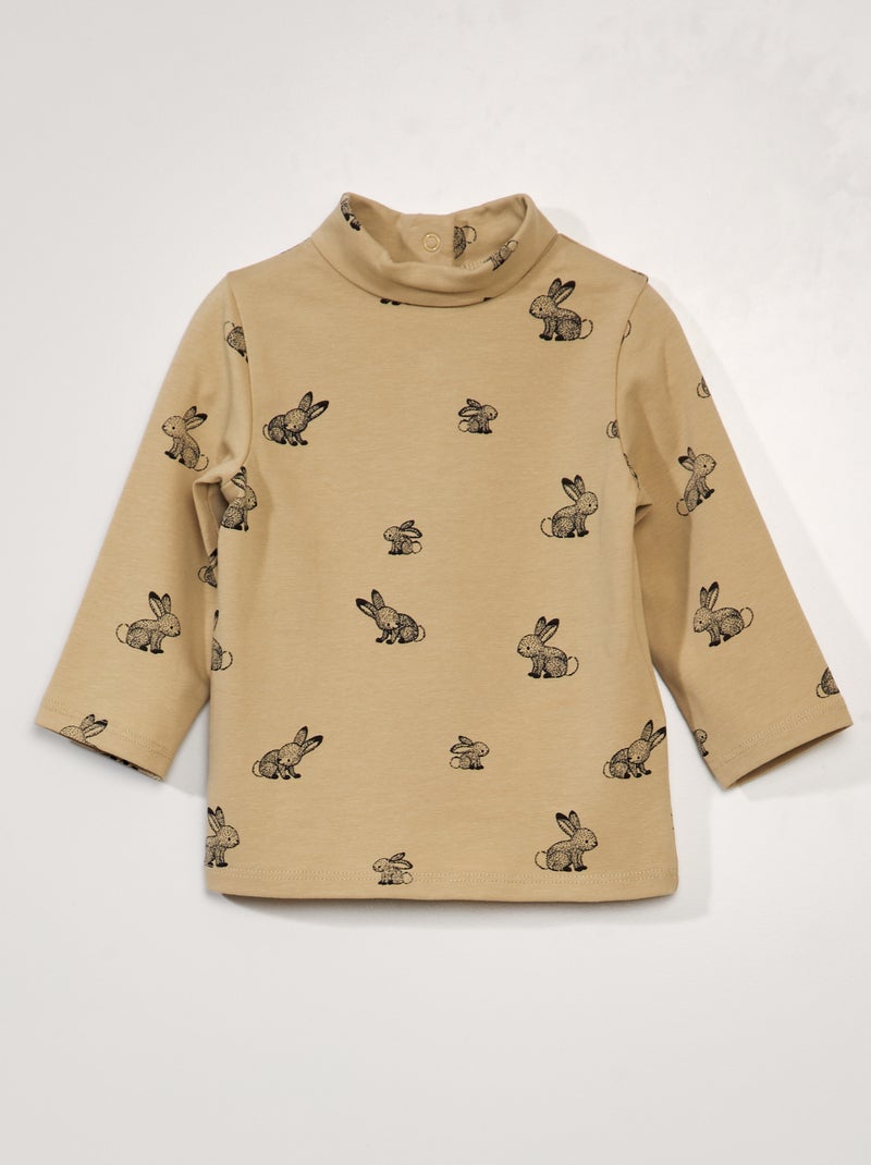 Camiseta de punto con cuello alto BEIGE - Kiabi