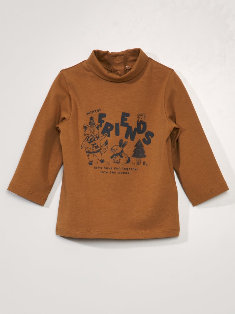 Camiseta de punto con cuello alto MARRON - Kiabi