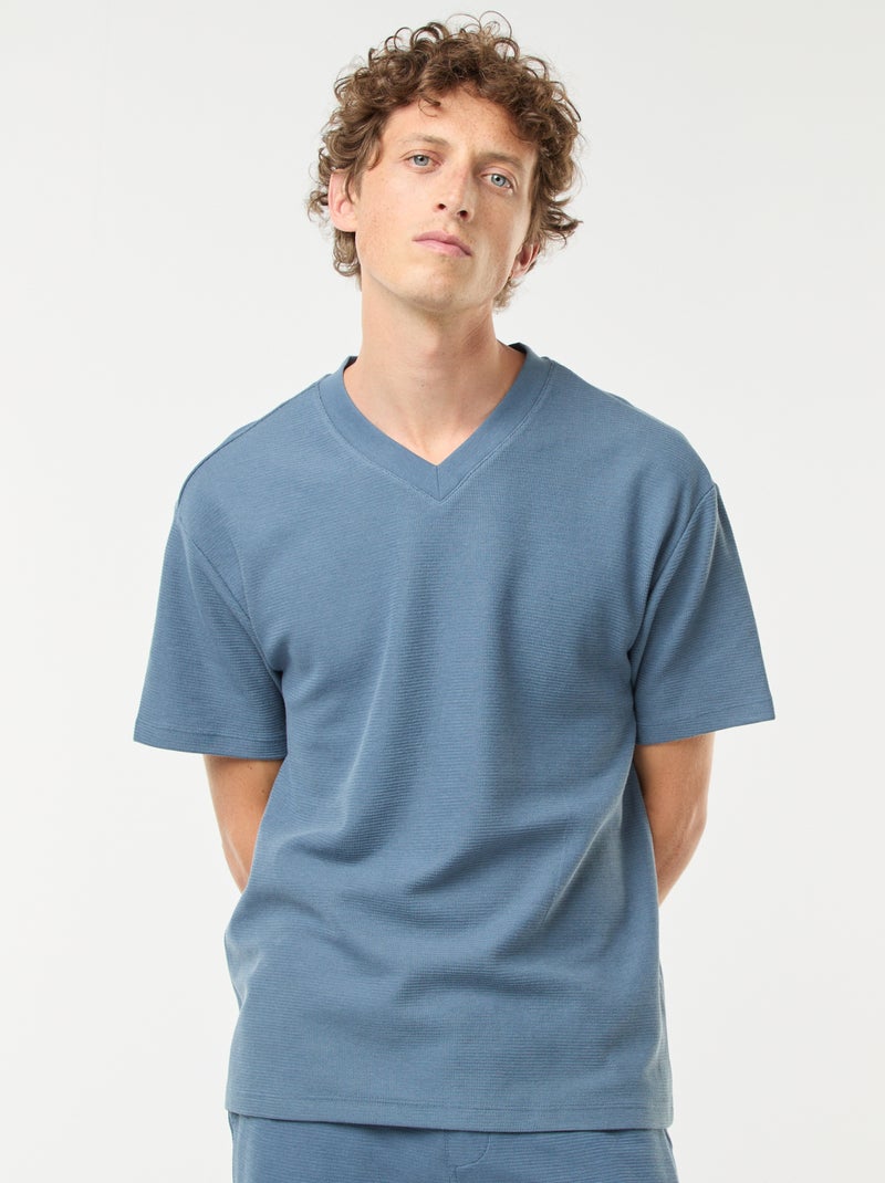 Camiseta de punto con cuello de pico Azul - Kiabi