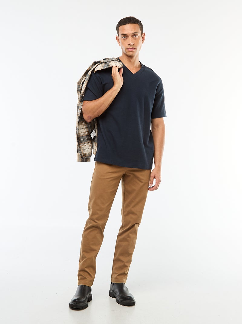 Camiseta de punto con cuello de pico azul - Kiabi