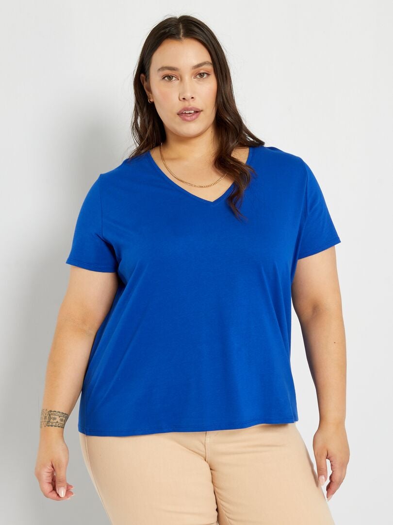 Camiseta de punto con cuello de pico azul - Kiabi