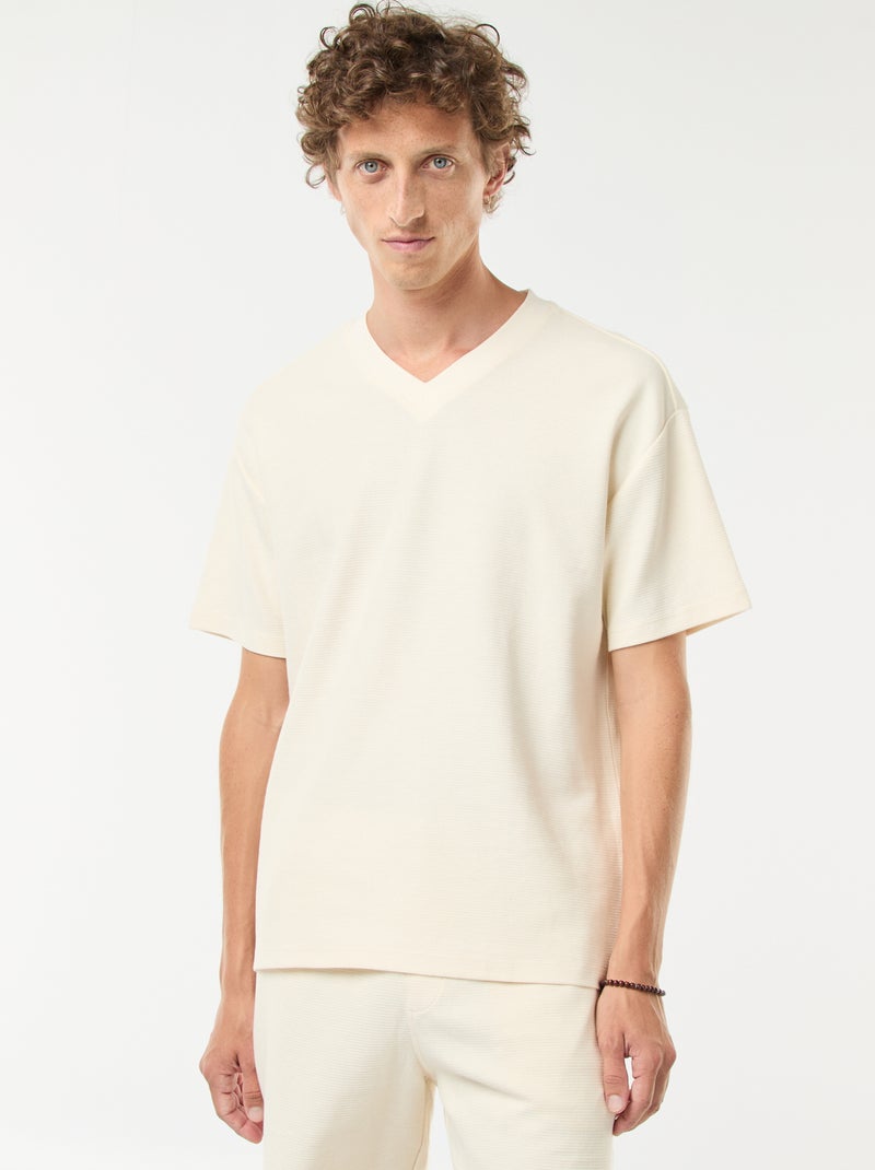 Camiseta de punto con cuello de pico Blanco - Kiabi
