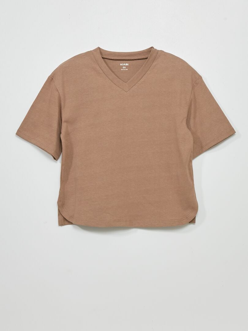Camiseta de punto con cuello de pico gris beige - Kiabi