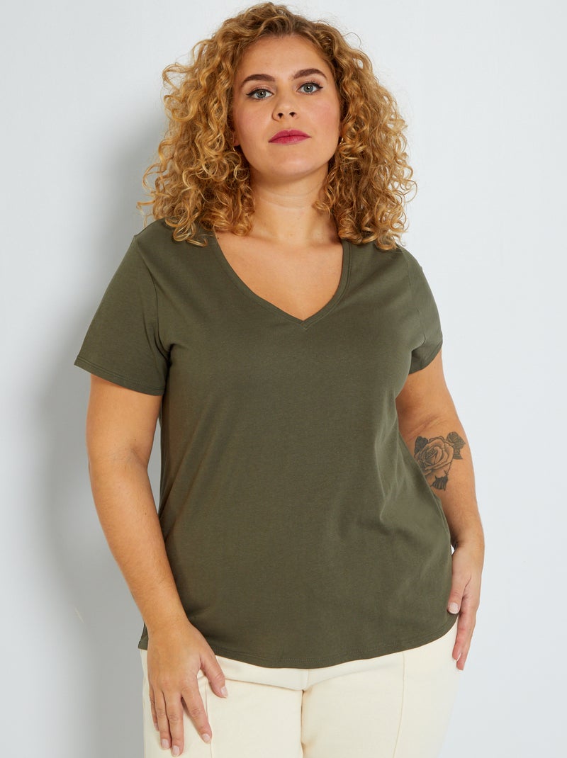 Camiseta de punto con cuello de pico KAKI - Kiabi
