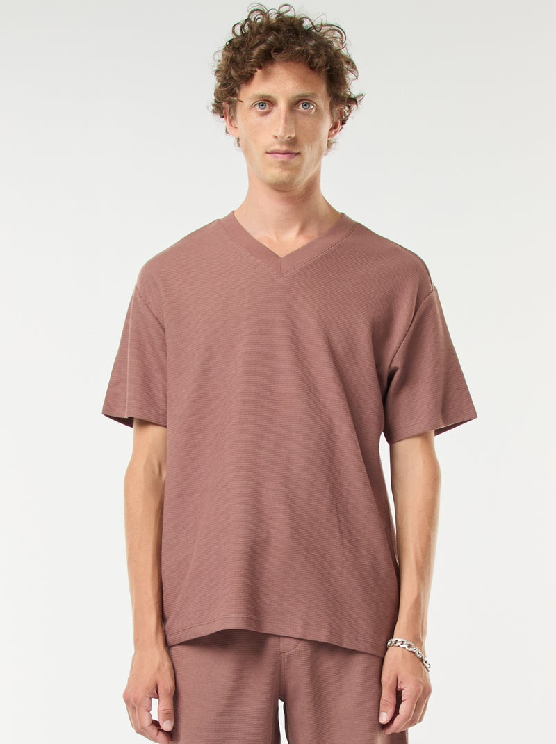 Camiseta de punto con cuello de pico Marron - Kiabi