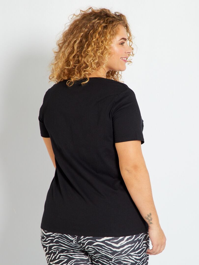 Camiseta de punto con cuello de pico negro - Kiabi