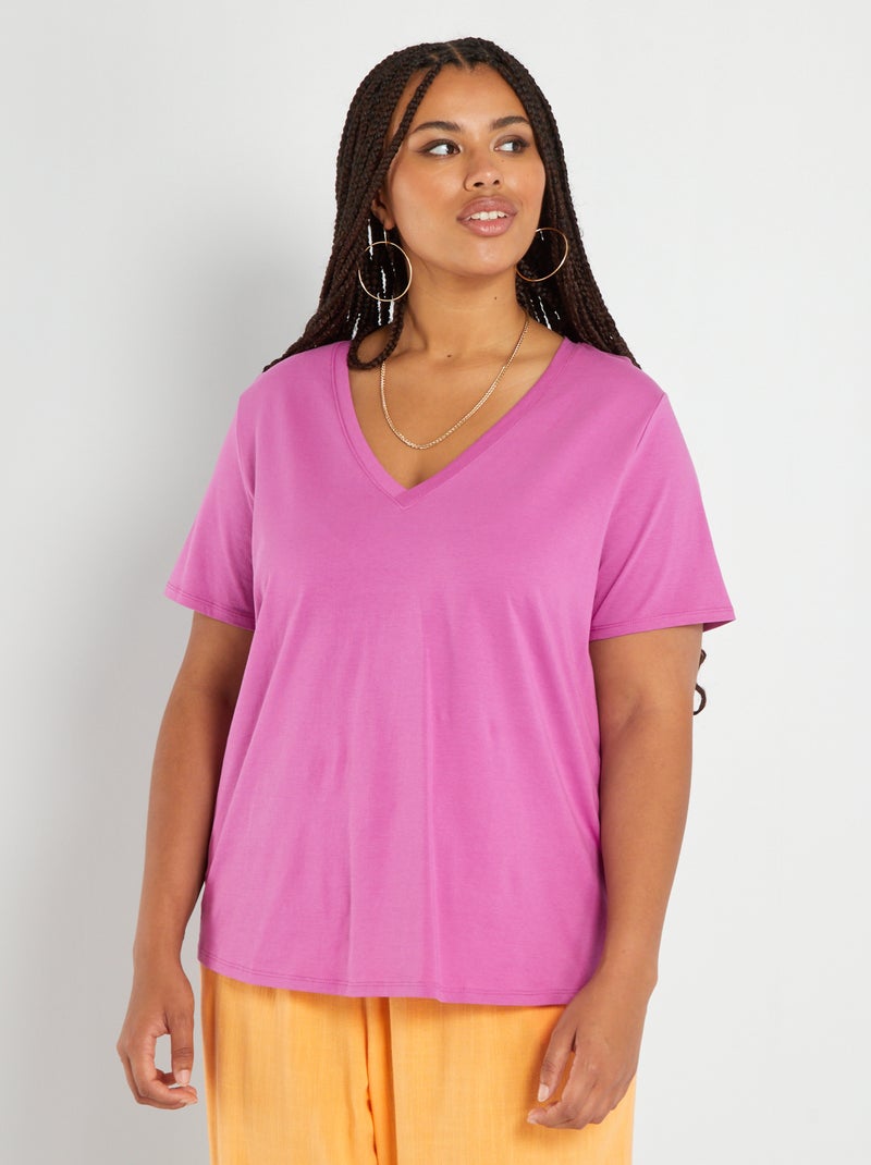 Camiseta de punto con cuello de pico PURPURA - Kiabi