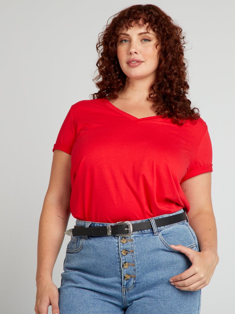 Camiseta de punto con cuello de pico rojo - Kiabi