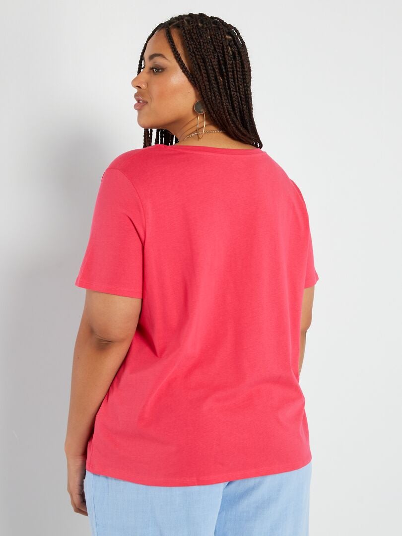 Camiseta de punto con cuello de pico Rosa - Kiabi