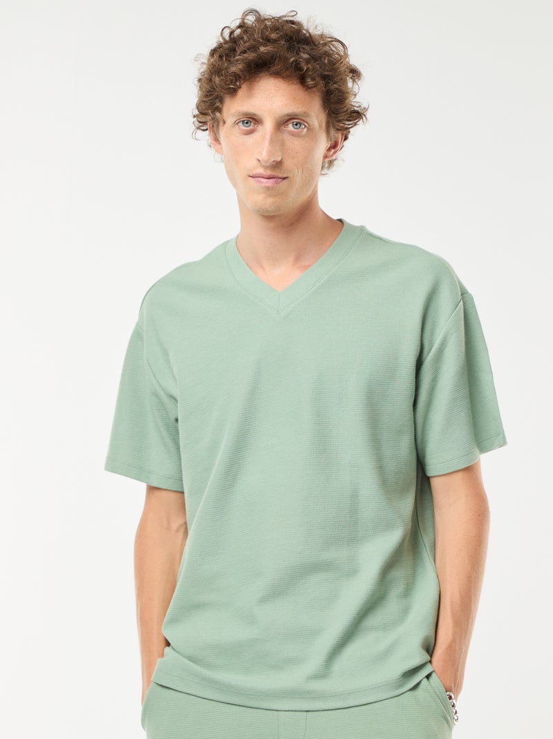 Camiseta de punto con cuello de pico Verde - Kiabi