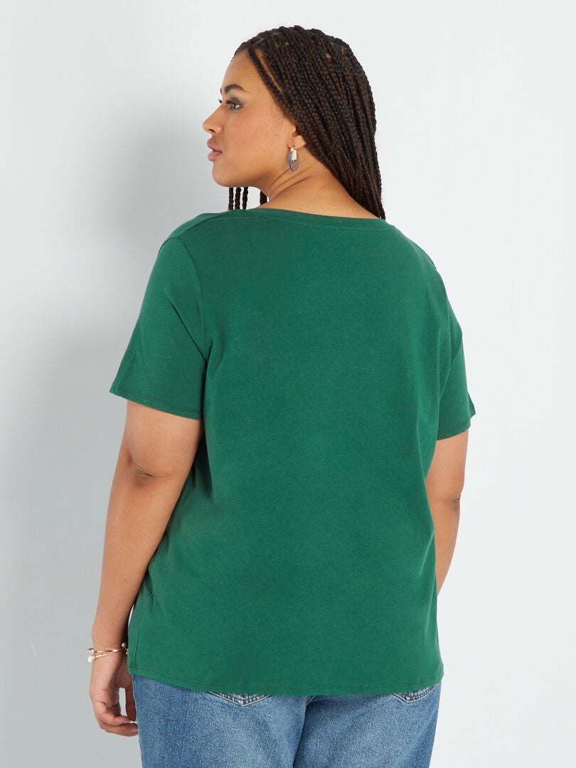 Camiseta de punto con cuello de pico Verde - Kiabi