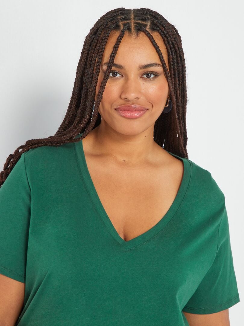 Camiseta de punto con cuello de pico Verde - Kiabi