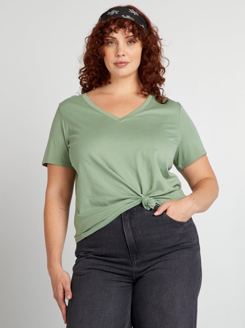 Camiseta de punto con cuello de pico VERDE - Kiabi