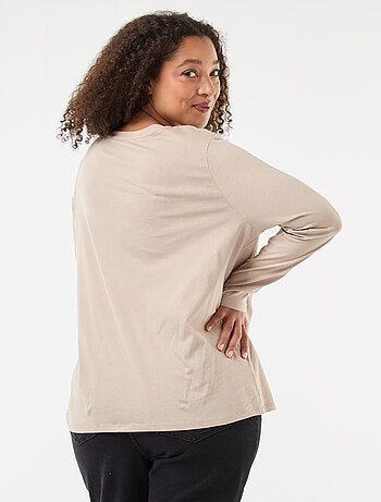 Camiseta de punto con cuello en pico y manga larga