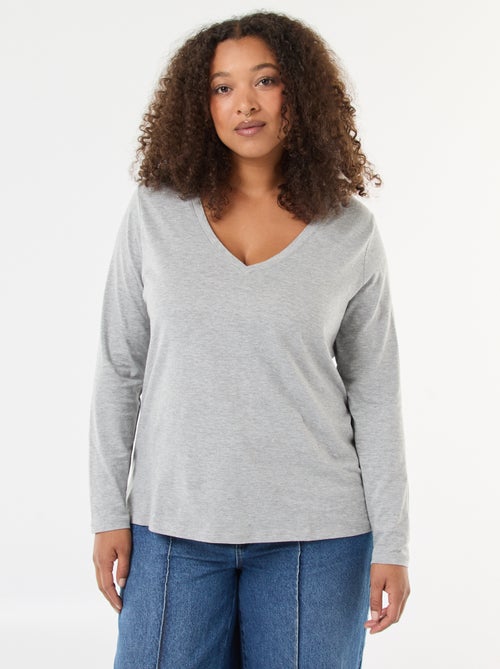 Camiseta de punto con cuello en pico y manga larga - Kiabi