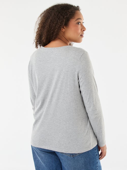 Camiseta de punto con cuello en pico y manga larga - Kiabi
