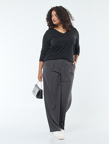 Camiseta de punto con cuello en pico y manga larga