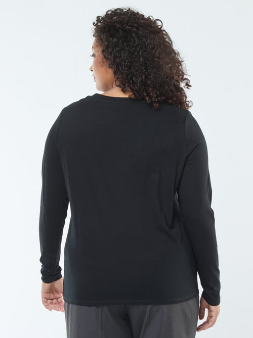 Camiseta de punto con cuello en pico y manga larga - Kiabi