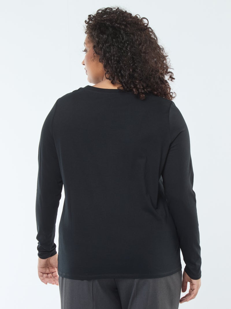 Camiseta de punto con cuello en pico y manga larga Negro - Kiabi