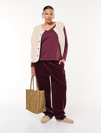 Camiseta de punto con cuello en pico y manga larga