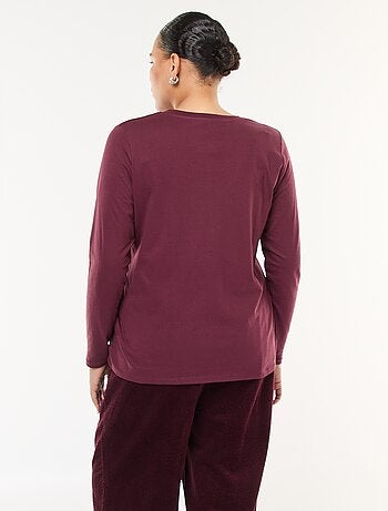 Camiseta de punto con cuello en pico y manga larga