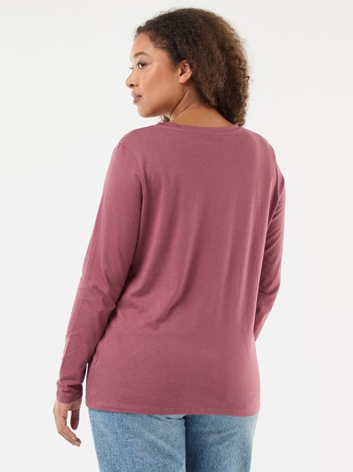 Camiseta de punto con cuello en pico y manga larga - Kiabi