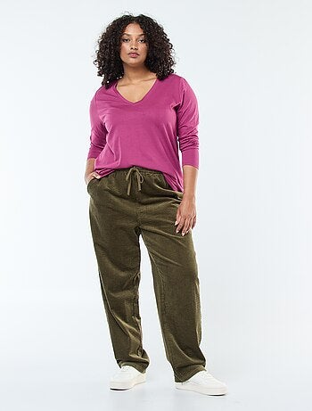 Camiseta de punto con cuello en pico y manga larga