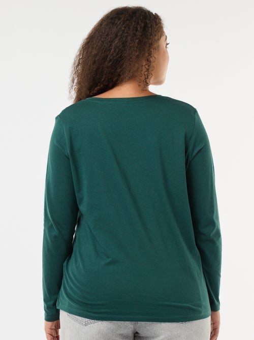 Camiseta de punto con cuello en pico y manga larga - Kiabi