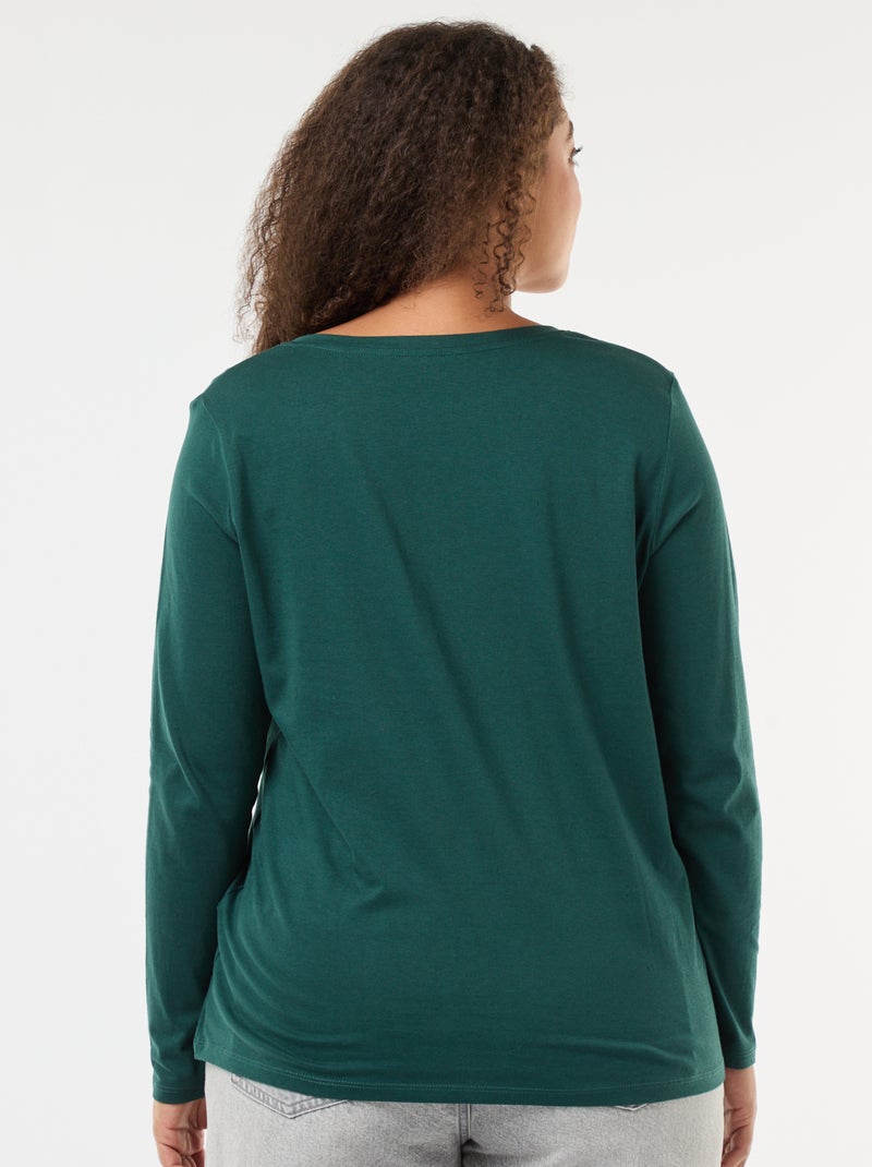 Camiseta de punto con cuello en pico y manga larga Verde - Kiabi