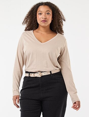 Camiseta de punto con cuello en V y manga corta