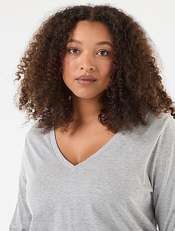 Camiseta de punto con cuello en V y manga corta