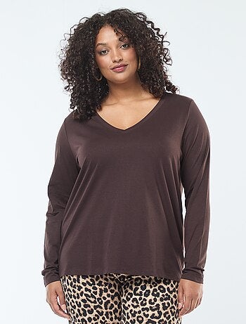 Camiseta de punto con cuello en V y manga corta