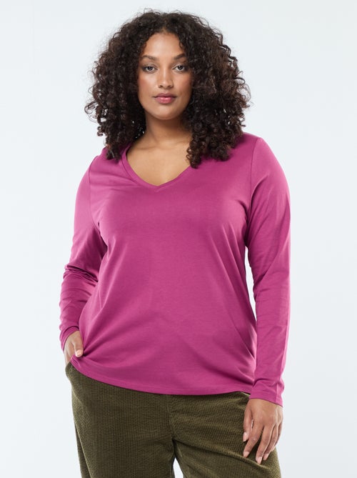 Camiseta de punto con cuello en V y manga corta - Kiabi