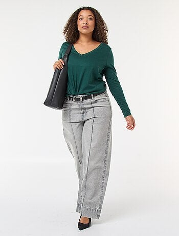 Camiseta de punto con cuello en V y manga corta