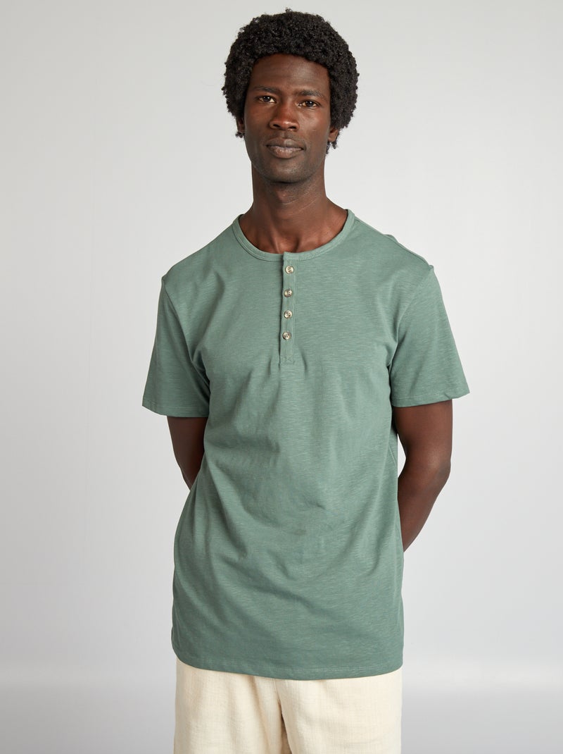 Camiseta de punto con cuello panadero VERDE - Kiabi