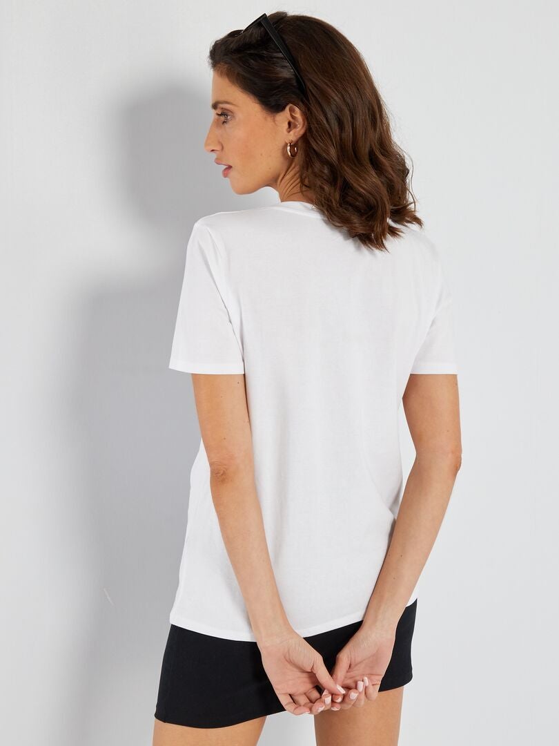 Camiseta de punto con cuello redondo Blanco - Kiabi