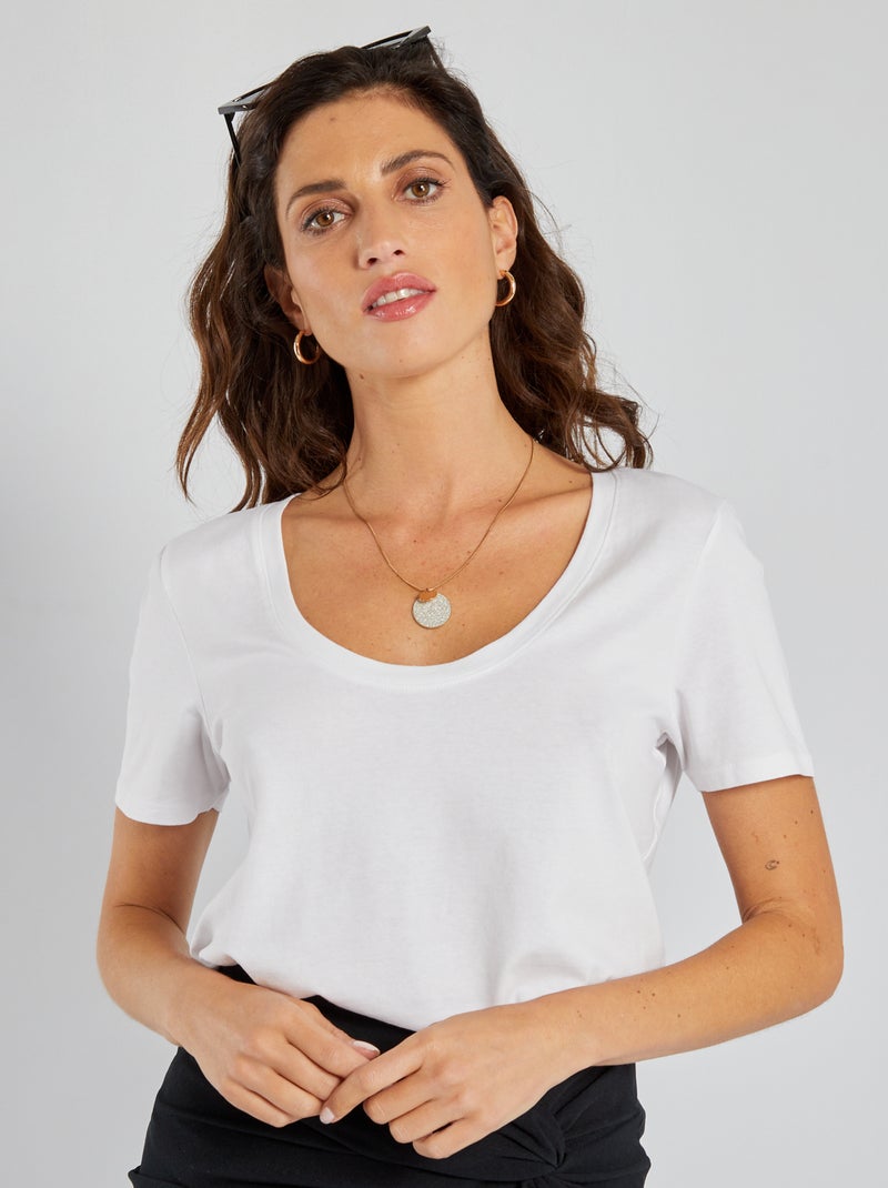 Camiseta de punto con cuello redondo Blanco - Kiabi