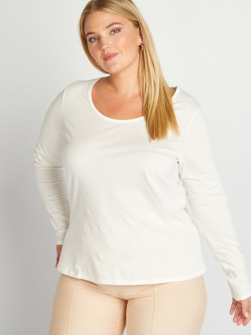 Camiseta de punto con cuello redondo Blanco - Kiabi