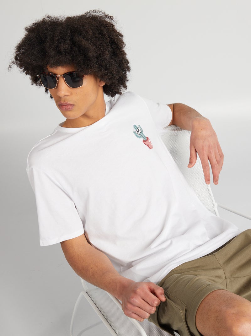 Camiseta de punto con cuello redondo BLANCO - Kiabi