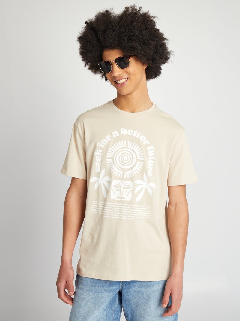 Camiseta de punto con cuello redondo BLANCO - Kiabi