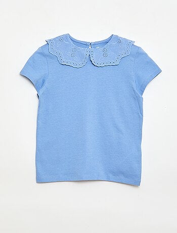 Camiseta de punto con cuello redondo con bordados ingleses